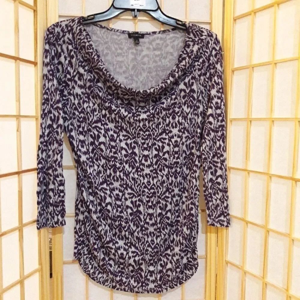 Talbots Cowl Neck Geometric Print Blouse